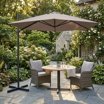 Umbrelă suspendată de grădină, model lateral cu braț, design rotativ, culoare gri