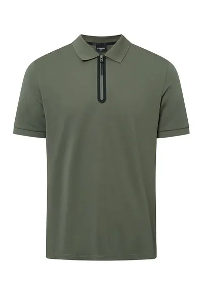 Tricou polo cu fermoar la gât - Verde inchis