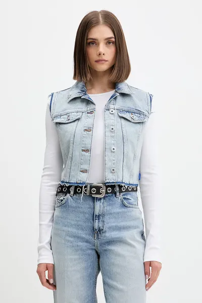 HUGO Blue vestă cu un singur rând de nasturi pentru femei, din denim Garis_B