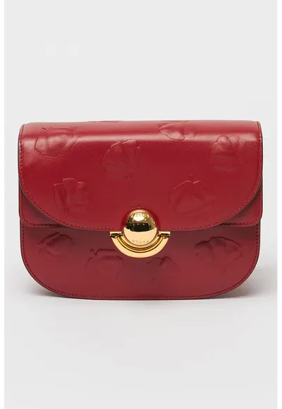 Geanta crossbody de piele cu clapa su model in relief - Visiniu