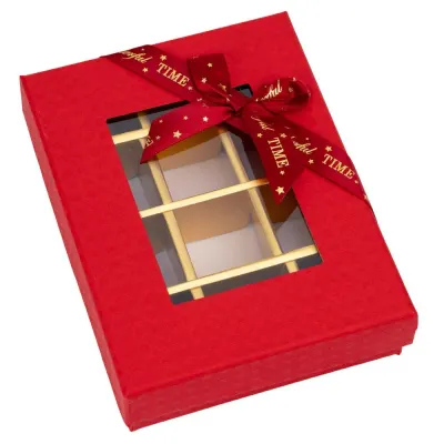 Cutie cadou din hârtie cu 12 compartimente, fereastră și panglică - roșu (set 2 buc) - 16x12x4cm - Default Title