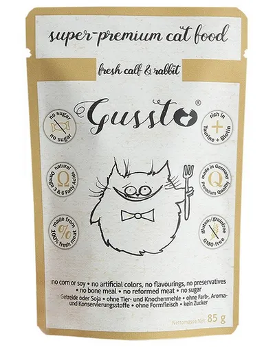 GUSSTO Cat Fresh Calf & Rabbit CARNE PROASPĂTĂ DE VIŢEL CU IEPURE 85 g