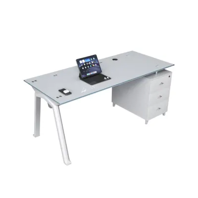 Birou Prime cu blat de sticla si dulap lateral fix - dimensiuni 1400*700*750 mm