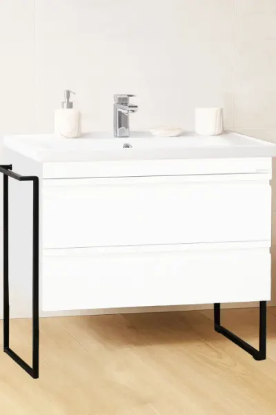 Set Baza front MDF si Lavoar seria 786, cadru metalic, cu sertare, 100 cm, alb