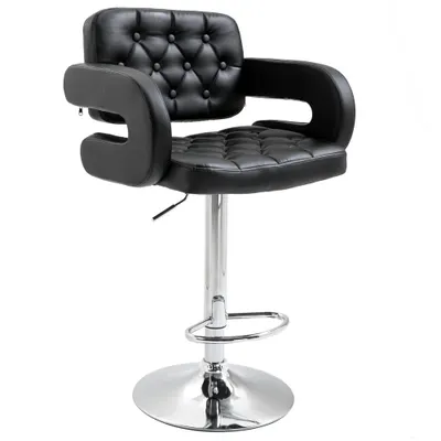 HOMCOM Taburet de bar pivotant scaun de bar reglabil pe înălțime cu spătar suport pentru picioare și cotiere 61x50x94-114cm negru | Aosom Romania