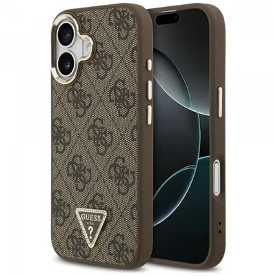 Husa MagSafe pentru Apple iPhone 17, Guess, 4G Triangle Logo, Maro Aurie