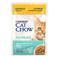 PURINA Cat Chow Hairball Control, Pui și Fasole Verde, hrană umedă pisici, limitarea ghemurilor de blană, (în sos) PURINA Cat Chow Hairball Control, Pui și Fasole Verde, plic hrană umedă pisici, limitarea ghemurilor de blană, (în sos), 85g