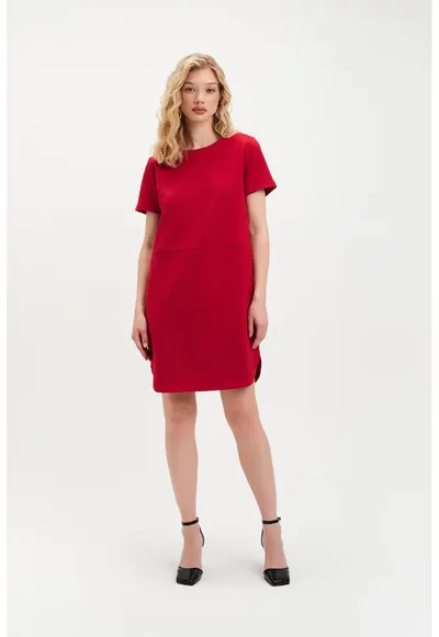 Rochie midi cu cordon in talie - Rosu vermillion