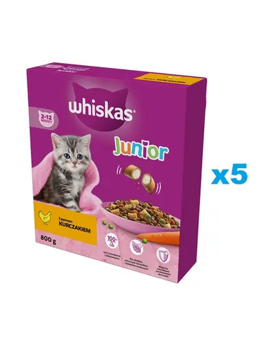 WHISKAS Junior 5x800 g hrana pentru pui de pisica, cu pui