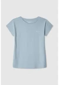 Tricou cu decolteu la baza gatului si logo discret Bloomy N - Albastru prafuit