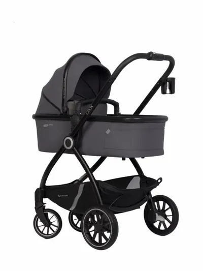 Carucior 2 in 1 pentru copii, Euro-Cart Crox, compus din doua piese distincte, cadrul de aluminiu, Roti mari, Scaun reversibil, capotina si husa de picioruse, cu Geanta si accesorii incluse, pana la 22 kg, Iron