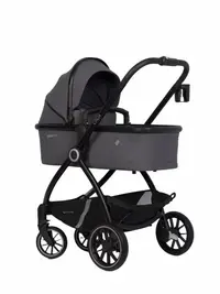 Carucior 2 in 1 pentru copii, Euro-Cart Crox, compus din doua piese distincte, cadrul de aluminiu, Roti mari, Scaun reversibil, capotina si husa de picioruse, cu Geanta si accesorii incluse, pana la 22 kg, Iron