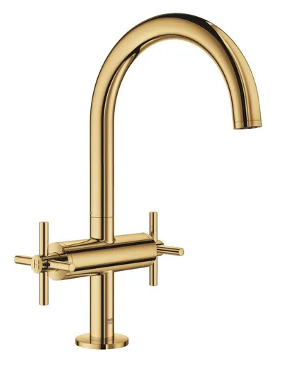 Baterie lavoar Grohe Atrio 21019GL3, 3/8 inch, marimea L, dubla comanda, cartus ceramic, pivotanta, ventil cu tija, lucios, Cool Sunrise