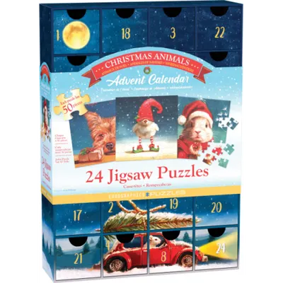 Calendar de Advent Animalutele si Craciunul, 24 puzzle-uri, 50 piese