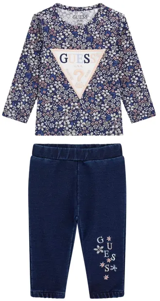 Set de 2 piese Guess - Bluza florală cu blugi, albastru, 18 luni