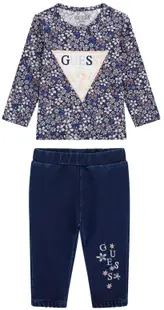 Set de 2 piese Guess - Bluza florală cu blugi, albastru, 18 luni