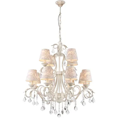 Candelabru Elegant Velvet,12 becuri dulie E14, 230V,D.85cm, H.93 cm,Auriu-Alb