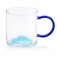 Cană cu model 3D inimioară albastra, pereți dubli, sticlă borosilicată și inserție de sclipici, 300 ml, Aurora Glow