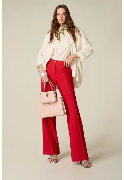 Pantaloni drepti cu talie elastica pe spate - Rosu