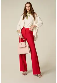 Pantaloni drepti cu talie elastica pe spate - Rosu