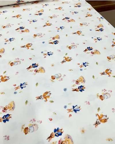 Cearsaf pentru pat copii Nichiduta Peter Rabbit 120x60 cm din bumbac cu banda elastica roata
