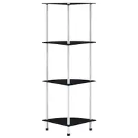 Gossi raft cu 4 niveluri, negru, 30 x 30 x 100 cm, sticla securizata
