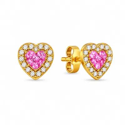 Cercei Pink Heart Gold Cu Aur