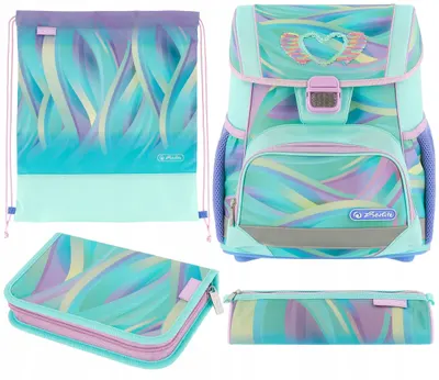 Set școlar Herlitz Loop Plus - Minty Love, hiozdan , două penare și sac de sport