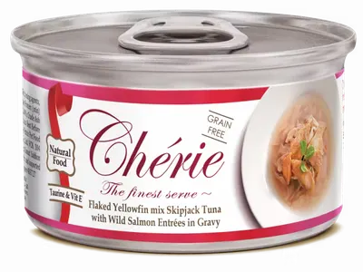Cherie Adult Cat Grain Free Mix Fulgi de Ton cu Somon Salbatic in Sos, 80 g