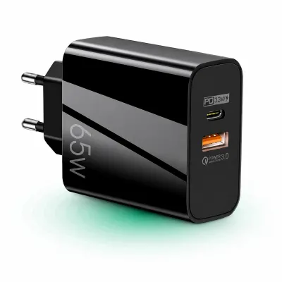 Incarcator Retea, 2 Porturi, 65W, 1 x USB, 1 x Type-C, Negru - Default Title