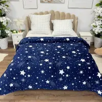 Patura pufoasa cocolino 200x230cm, 240g/mp, Albastru, Ploaie de stele