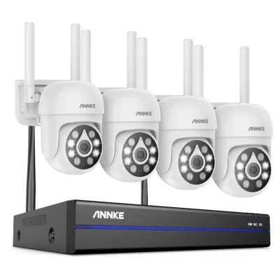Sistem performant de supraveghere video WiFi ANNKE N98WHR+I51CP*4, NVR 8 canale, 4 camere tip Dome interior/exterior 5MP, Ultra HD/2k+, vedere nocturna IR, audio, rezistent la intemperii
