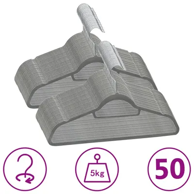 vidaXL Set de umerașe anti-alunecare, 50 buc., gri, catifea