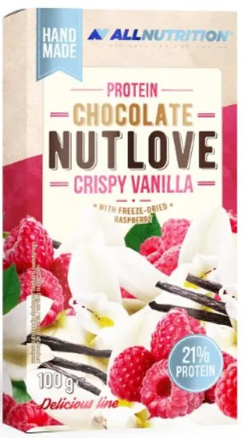 Nutlove Ciocolată proteică, ciocolată albă cu zmeură, 100 g, AllNutrition
