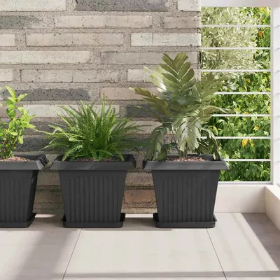 vidaXL Tavă Pătrată pentru Flori 6 buc. Negru 21 x 21 x 2 cm Plastic