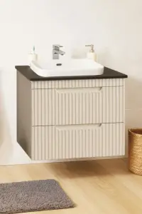 Set Baza front MDF si Lavoar seria 633, suspendata, cu sertare, montat, 60 cm, crem