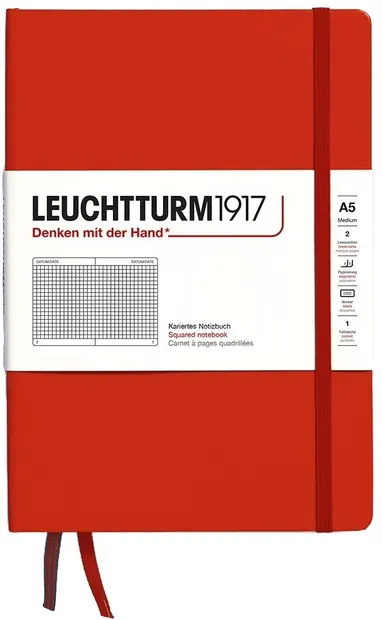 Caiet Leuchtturm1917 Natural Colors - A5, roșu, pagini pătrate, copertă rigidă