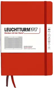 Caiet Leuchtturm1917 Natural Colors - A5, roșu, pagini pătrate, copertă rigidă