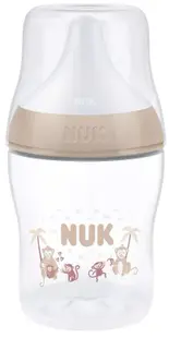 Biberon cu tetină din silicon NUK Perfect Match - 150 ml, mărimea S, 0 luni+, maimuță, bej