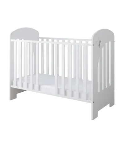 Patut din lemn 120x60cm cu somiera reglabila pe 3 nivele de inaltime si margine din silicon pentru protectie dintisori Little Star White
