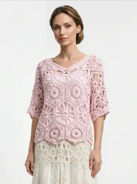 Bluza de vara cu broderie din bumbac, croi lejer, roz
