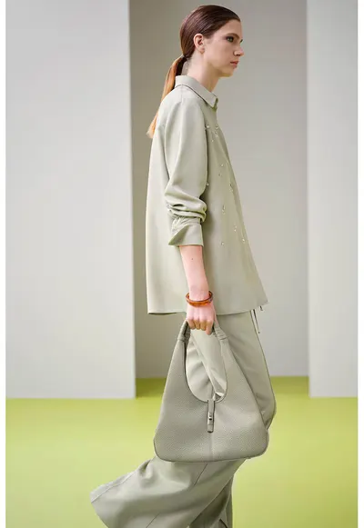 Pantaloni lungi cu croiala dreapta si model uni - Verde sparanghel