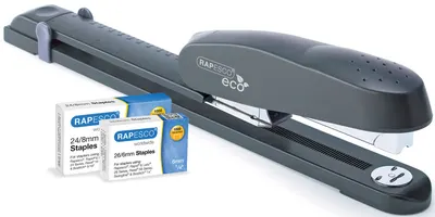 Capsator Rapesco - Eco, cu brat lung, 24/6 sau 24/8, pentru 50 file, negru