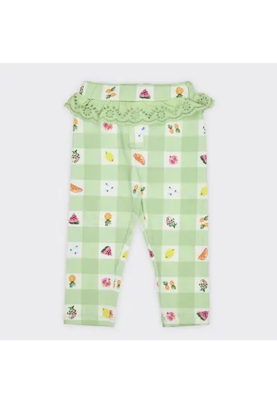 Colanti in carouri cu volan in talie si detalii fructe - Vivian - Verde Mint - pentru fetite - Verde menta