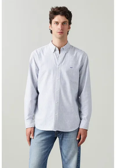 Camasa relaxed fit de bumbac Authentic - Alb/Albastru lavanda