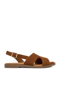 Sandale dama piele intoarsa - inchidere cu catarama - culoare maro -