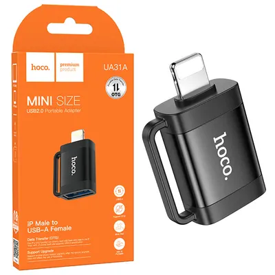 Adaptor Hoco UA31A, USB la Lightning, pentru iPhone, Transfer date OTG 480MBps, Negru Engros