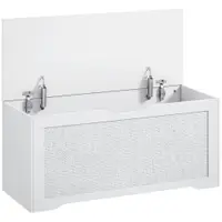HOMCOM Cufăr de depozitare 108 L Bancă de depozitare cu panou din ratán Capac Brațe de susținere pentru hol 80x40x45cm Alb | Aosom Romania