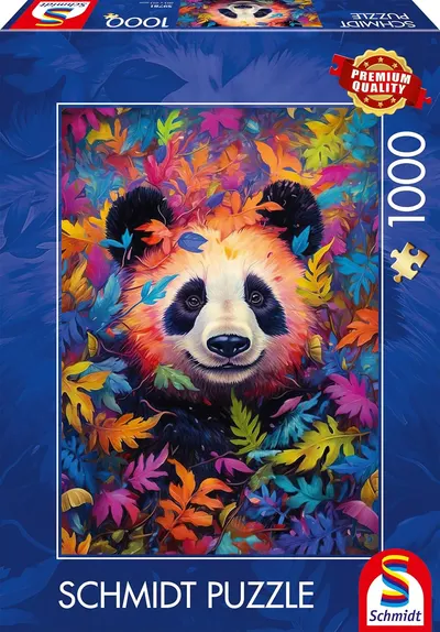 Puzzle Schmidt din 1000 piese - Panda într-o pădure cu culorile curcubeului