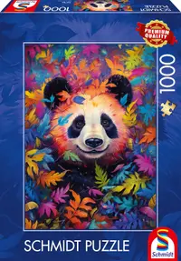 Puzzle Schmidt din 1000 piese - Panda într-o pădure cu culorile curcubeului